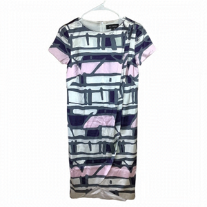 ST JOHN SILK GEOMETRIC PRINT FUAX WRAP DRESS